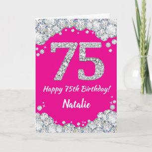Carte Bonne 75e anniversaire Hot rose et Parties scintil