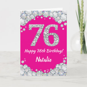 Carte Bonne 76e anniversaire Hot rose et Parties scintil