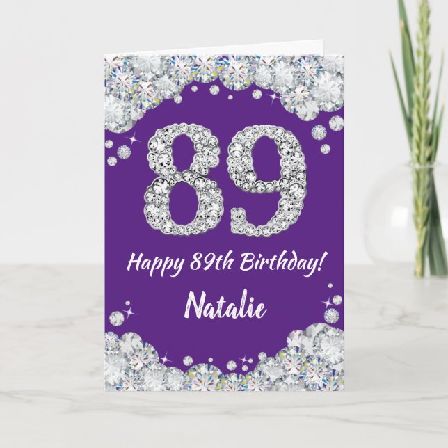 Carte Bonne 89e anniversaire Parties scintillant violet  (Devant)