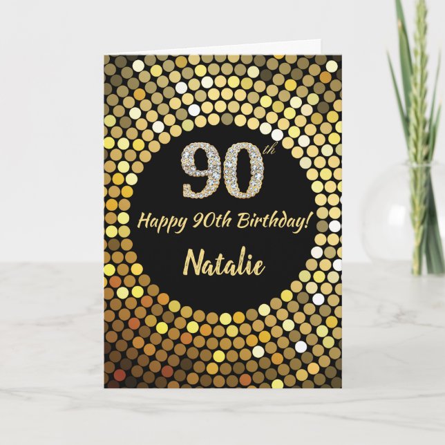 Carte Bonne 90e anniversaire Black and Gold Parties scin (Devant)