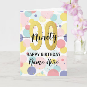 Carte Bonne 90ème anniversaire Pastel Rainbow Gold Woman
