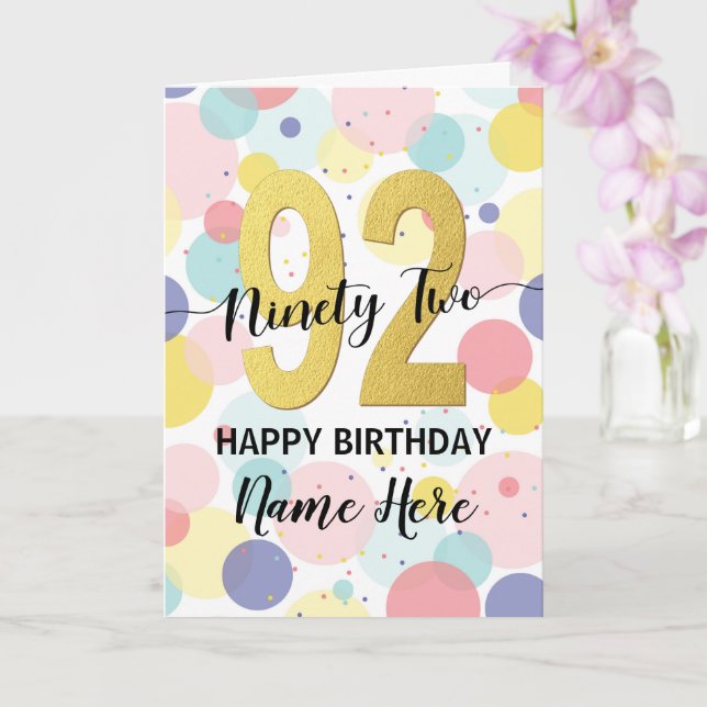 Carte Bonne 92ème anniversaire Pastel Rainbow Gold Woman (Orchidée)