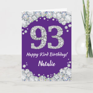 Carte Bonne 93e anniversaire violet et Parties scintilla