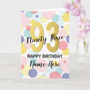 Carte Bonne 93ème anniversaire Pastel Rainbow Gold Woman