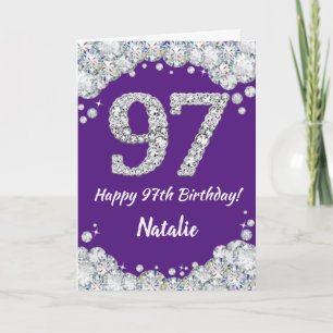 Carte Bonne 97e anniversaire Parties scintillant violet