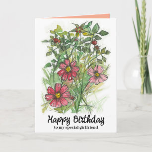 Carte Bonne amie d'anniversaire Pink Cosmos Fleurs sauva