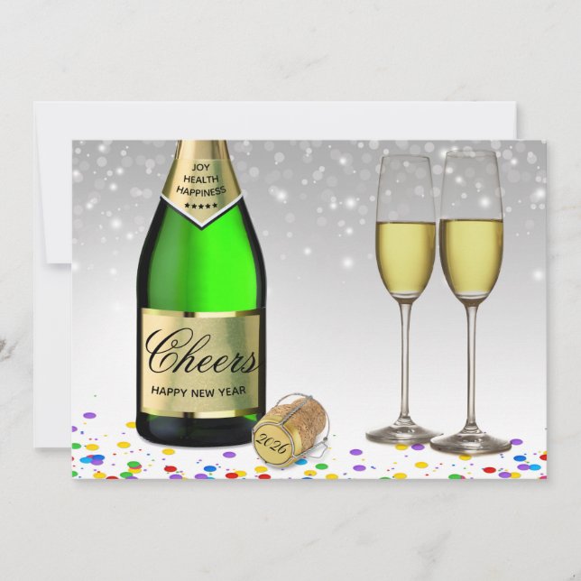 Carte Bonne année 2025 Bouteille de vin mousseux (Devant)