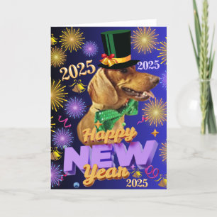 Carte Bonne année 2025 Weenie Dog Greeting Card