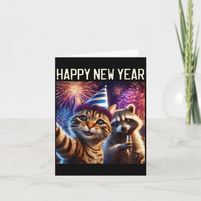Carte Bonne année 2026 Célébration de chat mignon raton  (Devant)