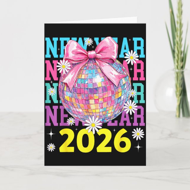 Carte Bonne année 2026 Coquette Bow & Boule Disco  (Devant)