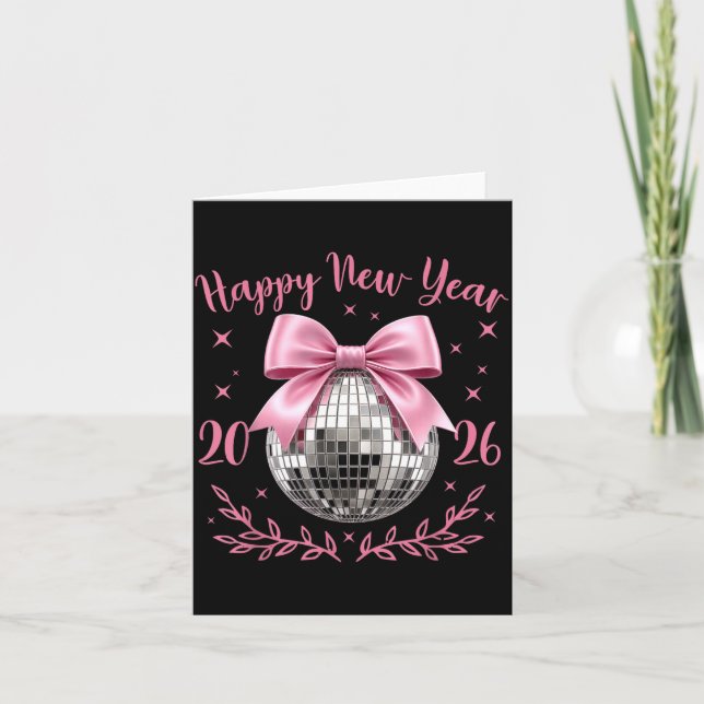 Carte Bonne année 2026 Coquette Nk Nœud Disco Balle Femm (Devant)