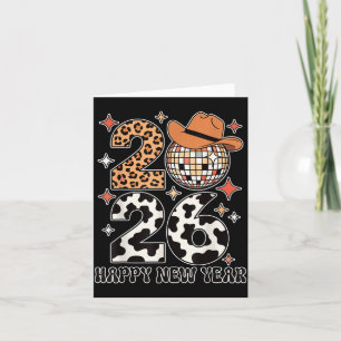 Carte Bonne année 2026 Cowgirl Boule Disco Western Leo
