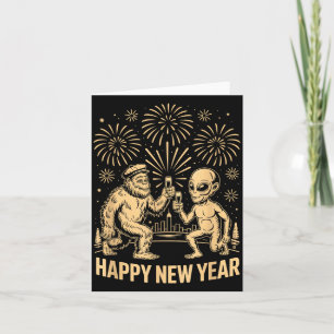 Carte Bonne année 2026 drôle Bigfoot et amoureux extrate