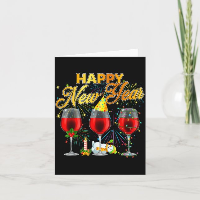 Carte Bonne année 2026 Gles De Vin Feux D'artifice Nouve (Devant)