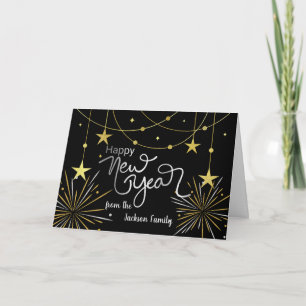 Carte Bonne année de notre famille Gold Stars