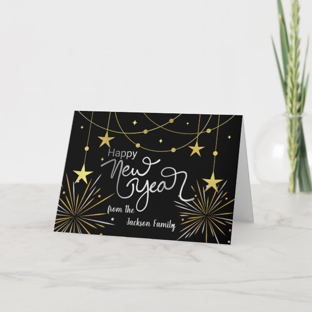 Carte Bonne année de notre famille Gold Stars (Devant)