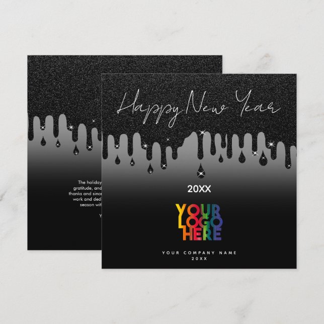 Carte Bonne année Entreprise Logo Noir (Devant / Derrière)