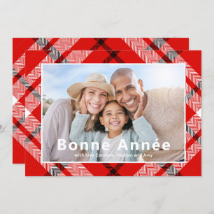 Carte Bonne Année French Elegant Red Plaid Photo