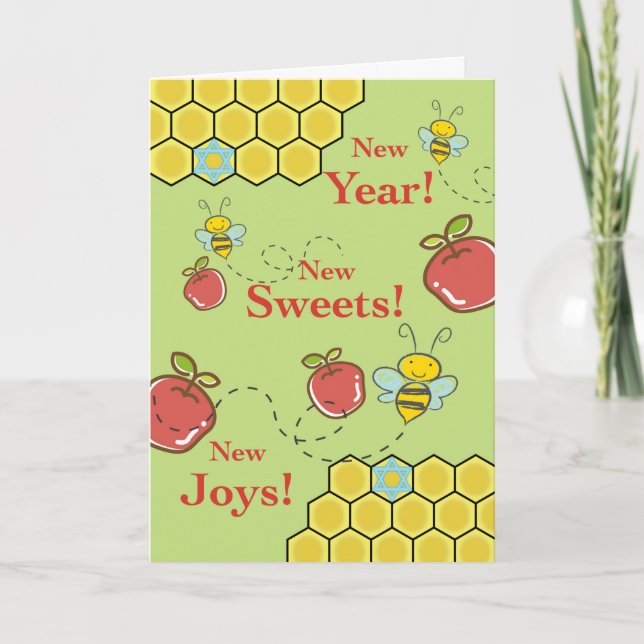 Carte Bonne année, Rosh Hashanah, Pommes et Abeilles (Devant)