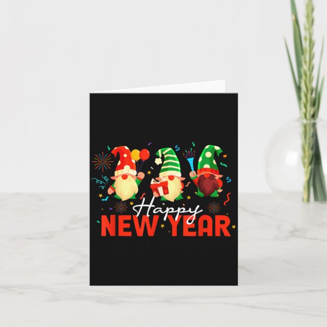 Carte Bonne année Trois Nains Feux d'artifice Confettis  (Devant)