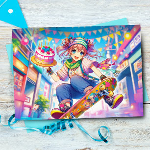 Carte Bonne Anniversaire Anime Girl Sur Skateboard