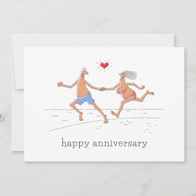 Carte Bonne Anniversaire Mariage Couple Beach Heart Card (Devant)