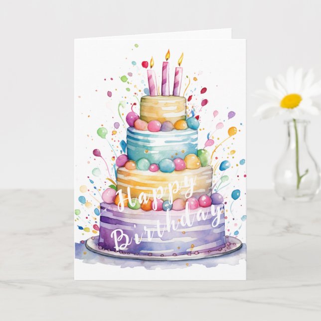 Carte Bonne aquarelle d'anniversaire (Petite plante)