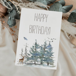 Carte Bonne aquarelle d'anniversaire Forêt de bois