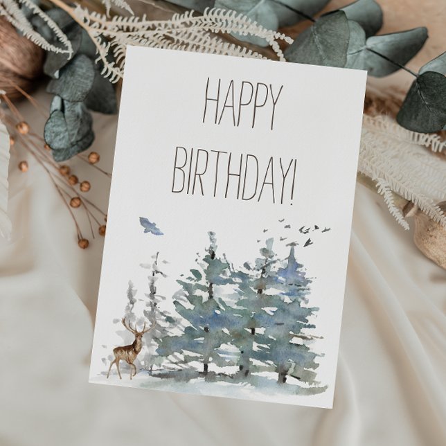 Carte Bonne aquarelle d'anniversaire Forêt de bois (Créateur téléchargé)