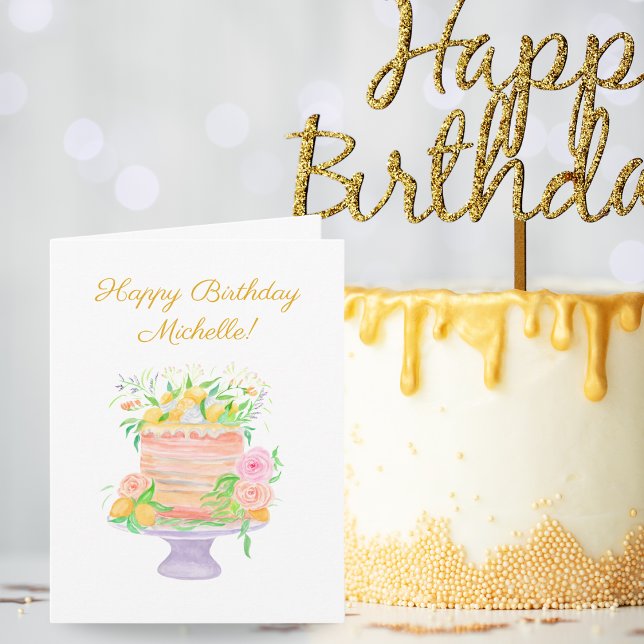 Carte Bonne aquarelle d'anniversaire Gâteau floral citro (Créateur téléchargé)