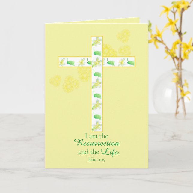 Carte Bonne Bible de Pâques Verse Jean 11:25 Croix Jaune (Fleur jaune)