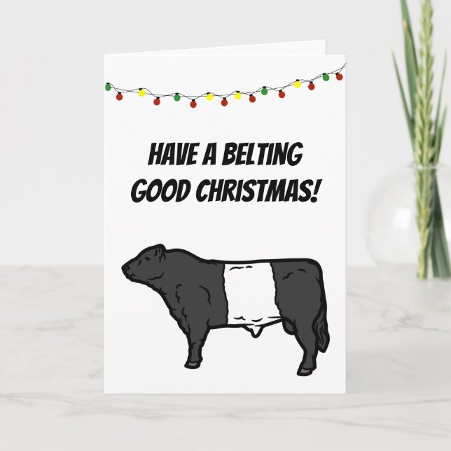 Carte Bonne ceinture de Noël Belted Galloway Beltie Vach (Devant)