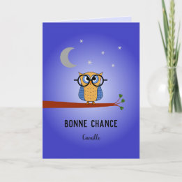 Carte Bonne chance académique hibou français personnalis