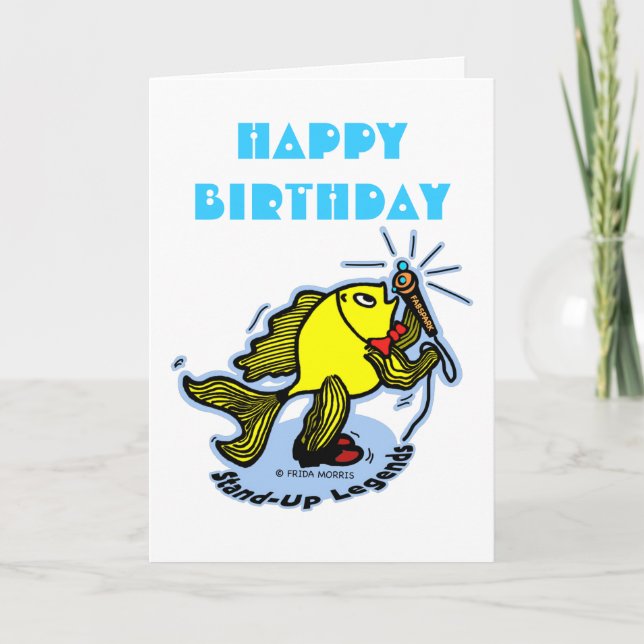 Carte Bonne fête d'anniversaire drôle Stand-Up Fish dess (Devant)