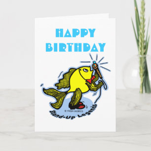 Carte Bonne fête d'anniversaire drôle Stand-Up Fish dess