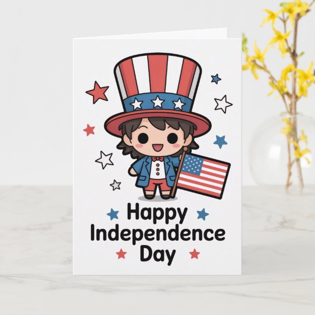 Carte Bonne fête de l'indépendance Chibi (Fleur jaune)