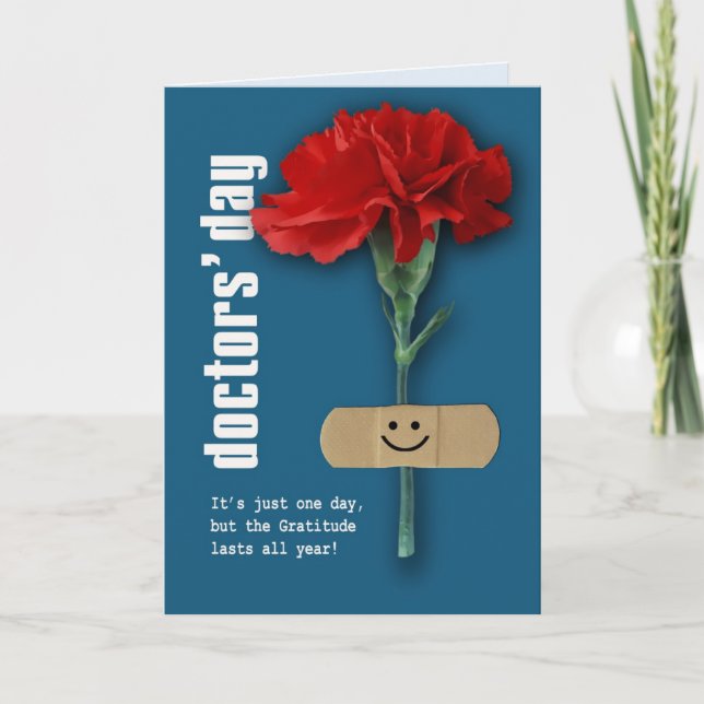 Carte Bonne fête des médecins. Carnation rouge personnal (Devant)