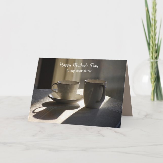 Carte Bonne fête des mères aux tasses à café soeurs (Devant)