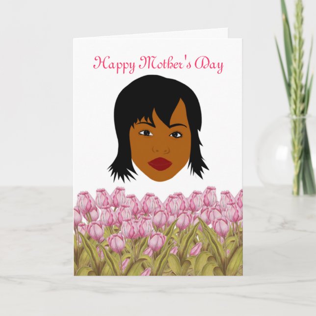 Carte Bonne fête des mères avec maman afro-américaine (Devant)