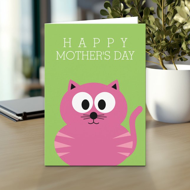 Carte Bonne fête des mères avec un chat rose mignon (Personalized Mother's Day Greeting Card)
