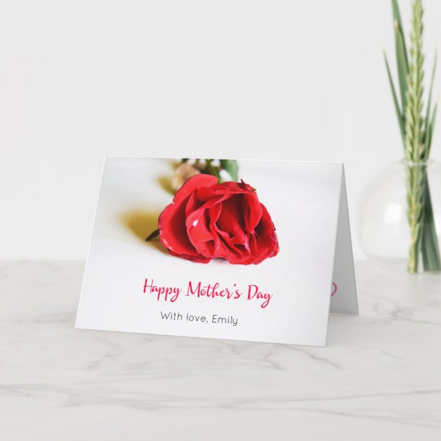 Carte Bonne fête des mères avec une seule rose rouge (Devant)