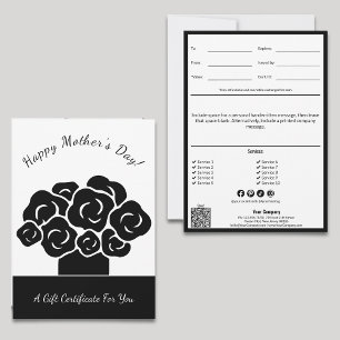 Carte Bonne Fête des Mères Certificat Cadeau Noir Blanc