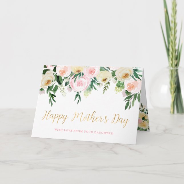 Carte Bonne fête des mères Faux Gold et rose Floral (Devant)