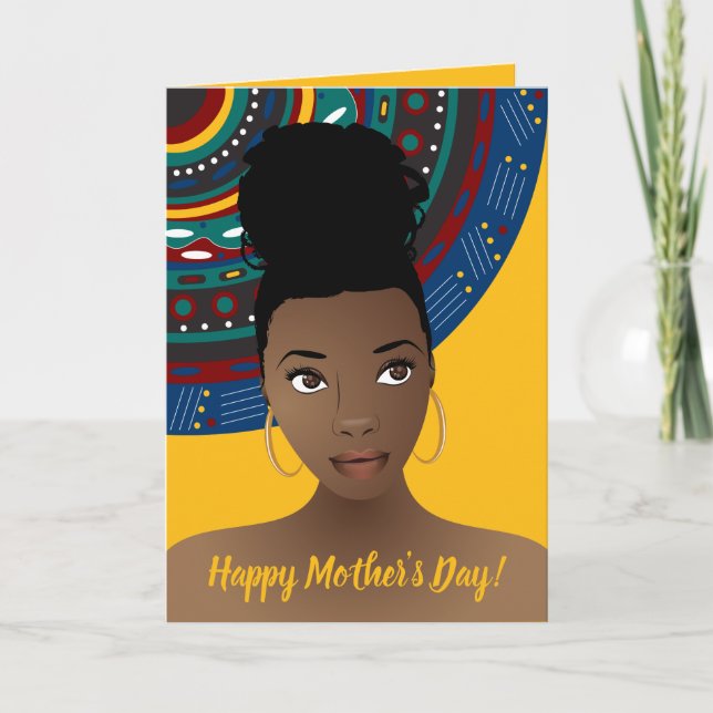 Carte Bonne fête des mères ! Femme noire, Tribale, Or (Devant)