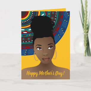 Carte Bonne fête des mères ! Femme noire, Tribale, Or