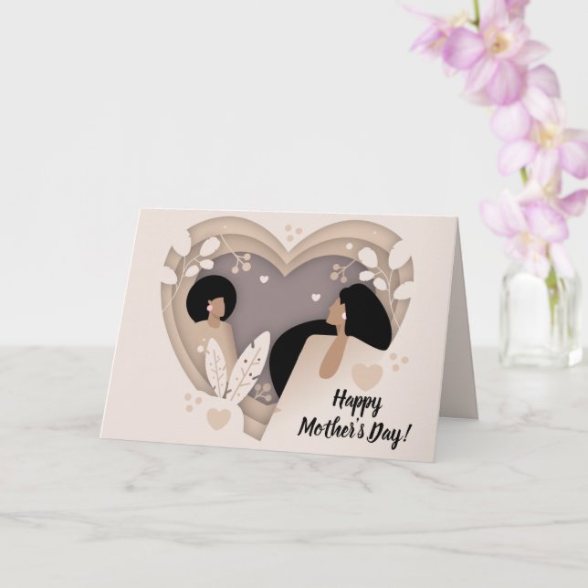 Carte Bonne fête des mères ! Femmes noires, Coeurs coupé (Orchidée)