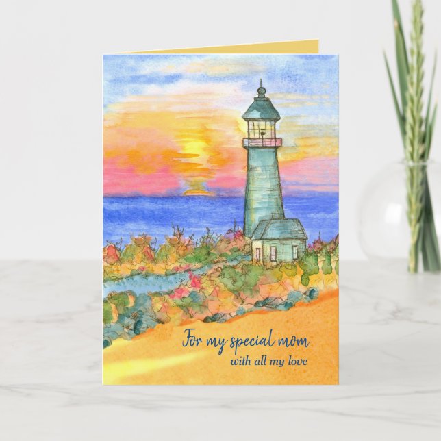Carte Bonne fête des mères Maman phare lever du soleil (Devant)