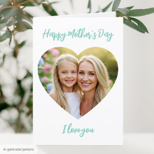 Carte Bonne Fête des Mères Maman Photo Cœur Mignon Vert