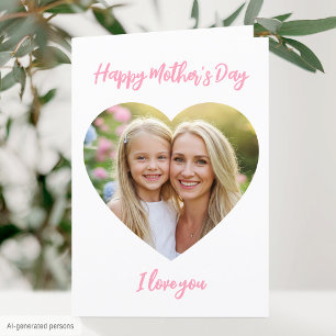 Carte Bonne Fête des Mères Maman Photo Cœur Rose Mignon