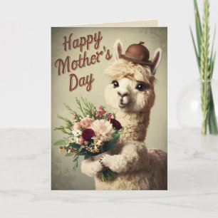 Carte Bonne fête des mères mignonne Alpaca animal